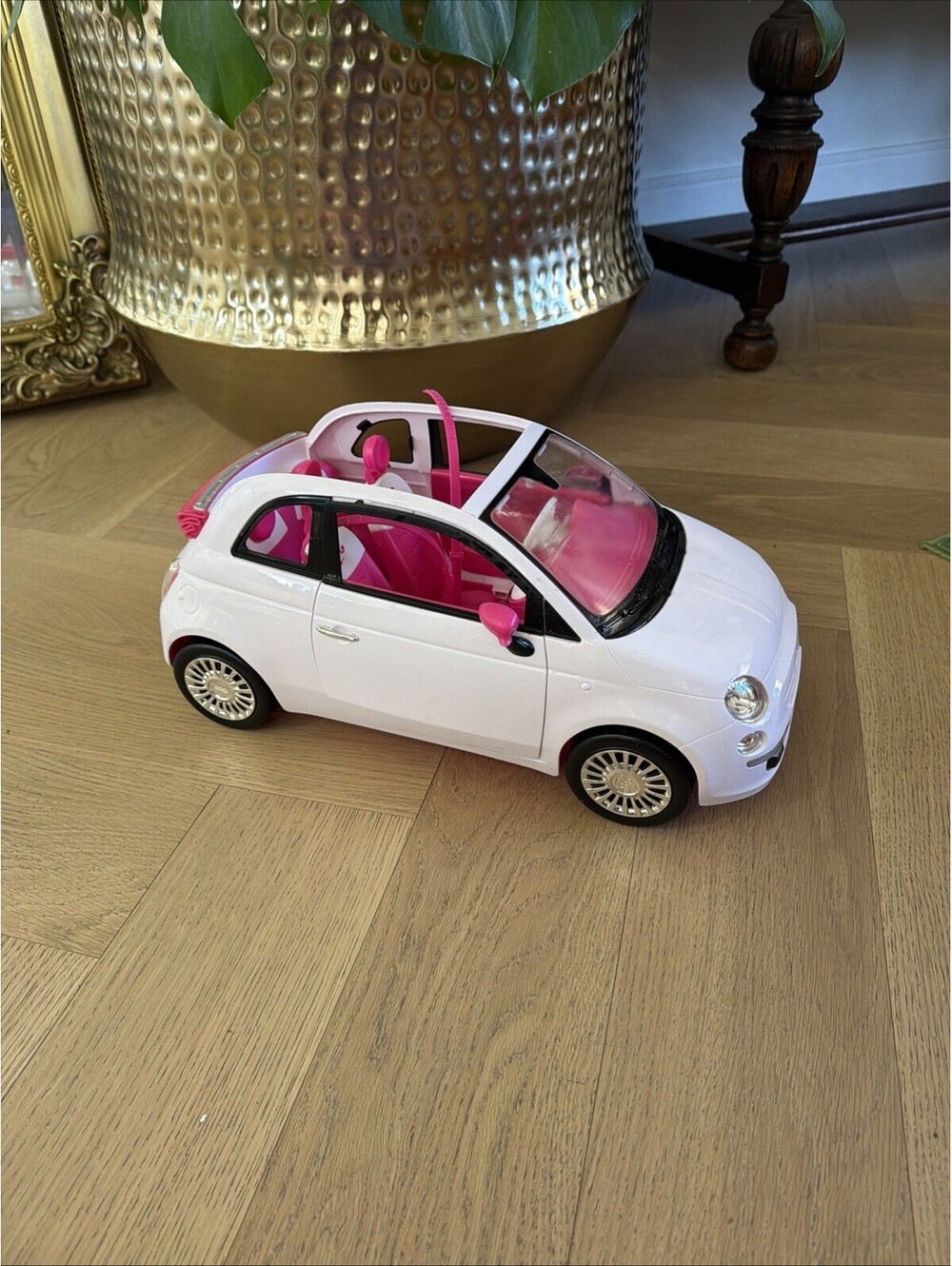 Mattel Barbie Doll and Fiat 500 White and Pink 2012 Retired EUC